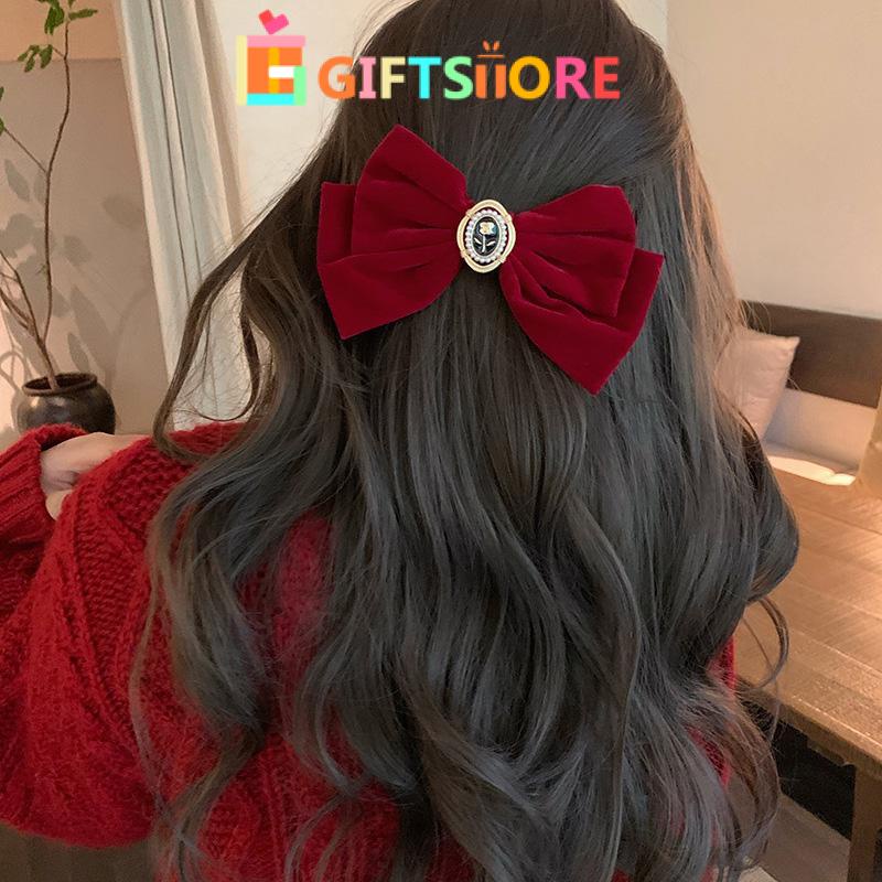 ✨COD Jepit Rambut Besar Dasi Kupu-kupu Beludru Retro Laris Pita Mutiara Pita Beludru Hitam Merah Uku