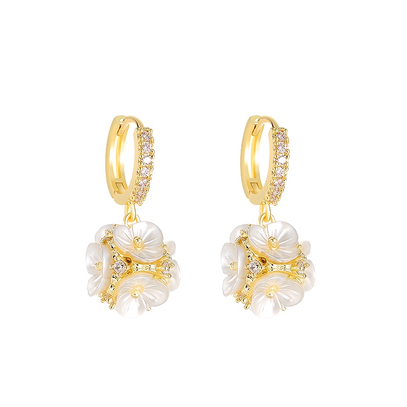 Anting Zirkon Bunga Bulat Temperamen Elegan lady Korea