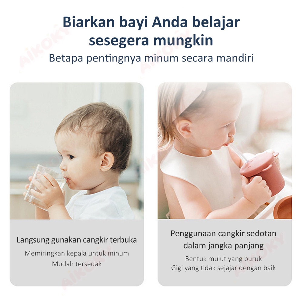 Aikoky Gelas Minum Bayi Silicon / Gelas Silikon Bayi Dan Sedotan / Bpa Free Training Cup Baby