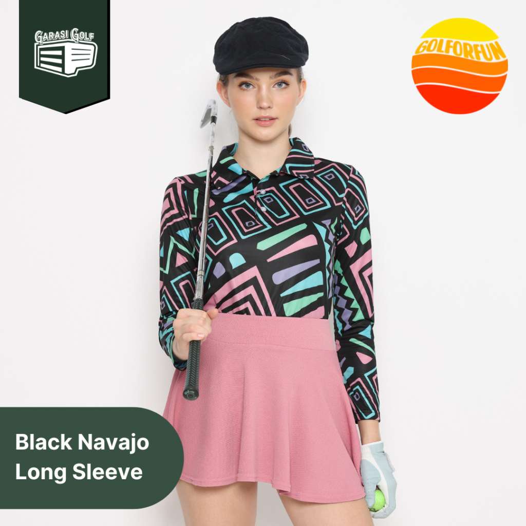 GOLFORFUN Black Navajo (Women LS) - Baju Kaos Polo Shirt Golf Wanita