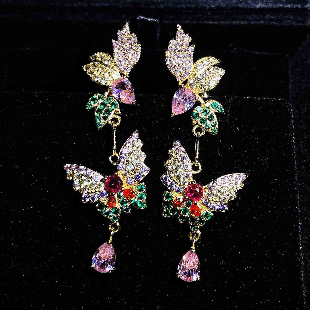 Goldkingdom Fashion Perhiasan Aksesoris Ready Stock Siaran Populer Baru Super Peri Kupu-Kupu Anting Tetesan Air Wanita Serbaguna Gaun Pengantin Perak Jarum Anting