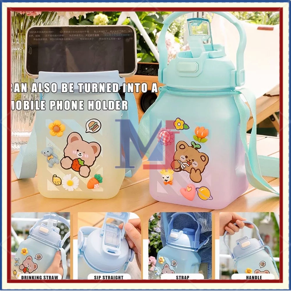 【FREE STICKER 2D&amp;3D】Botol Viral Gemoy Kotak/botol Minum 2 Liter Viral Free Sticker/Korea Viral Botol Motivasi/Botol Minum Penanda Waktu 2 Liter