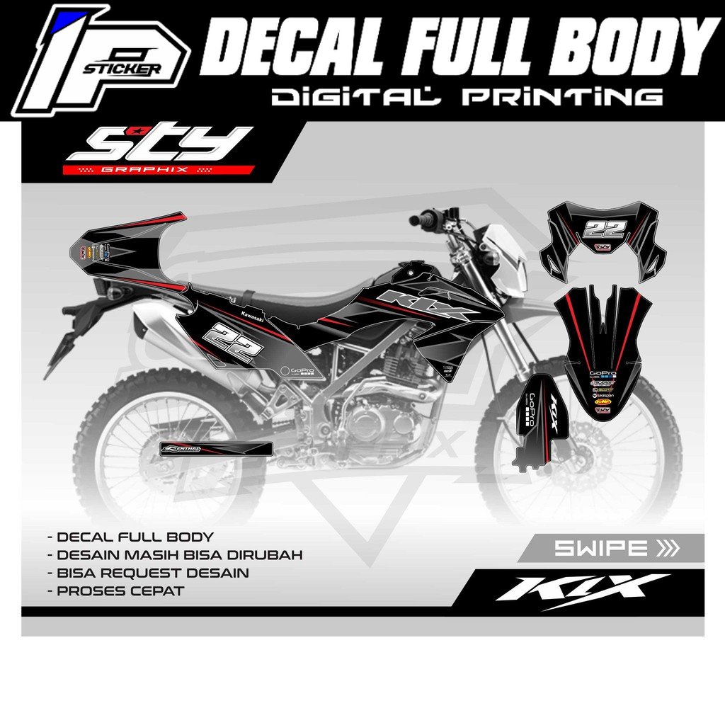 DECAL KLX BF HITAM ABU-ABU  FULL BODY