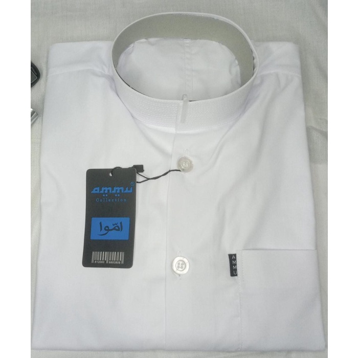 Kemeja Baju muslim pria baju koko Ammu Amu Haibah salafi koko Habaib - Putih, S jumbo slimfit terbar