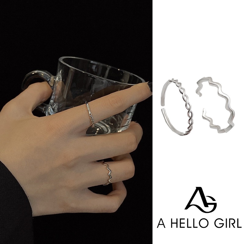 2pcs / Set Cincin Model Terbuka Desain Ombak Gaya Simple Adjustable Untuk Wanita