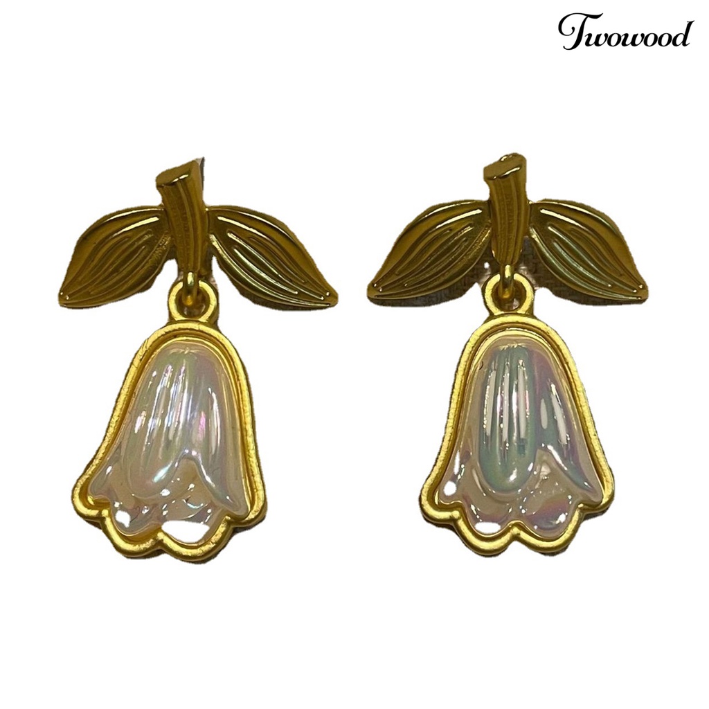 Twowood 1pasang Drop Earrings Golden Leaves Elegan Medieval Peri Bunga Wanita Stud Earrings Fashion Jewelry