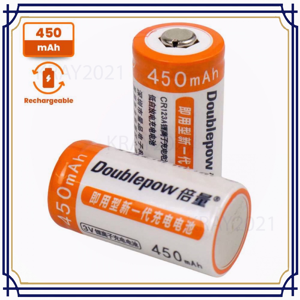 Baterai Isi Ulang CR123A Li-Ion Rechargeable 3V 450mAh 2PCS