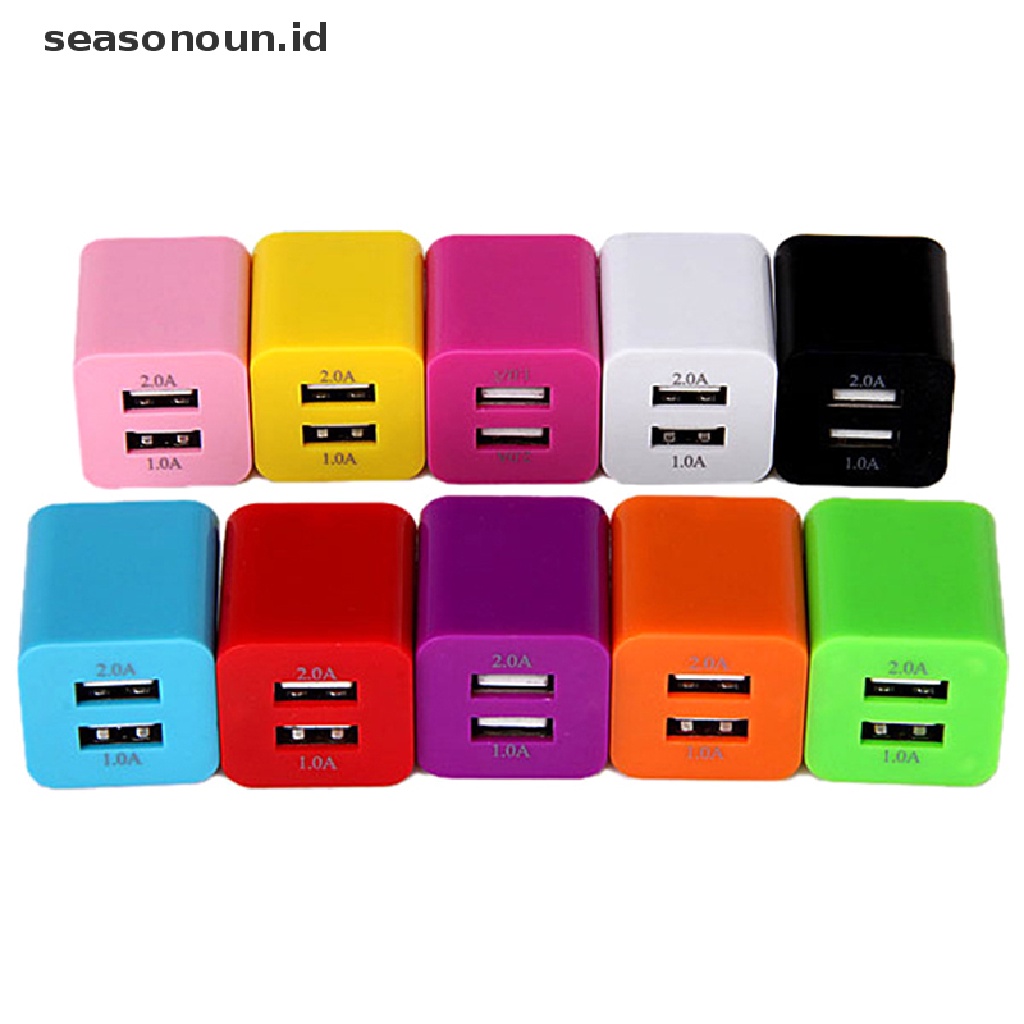 Seasonoun Color 2port USB Output 5V Colokan Charger Dinding Travel Power Adapter Telepon.
