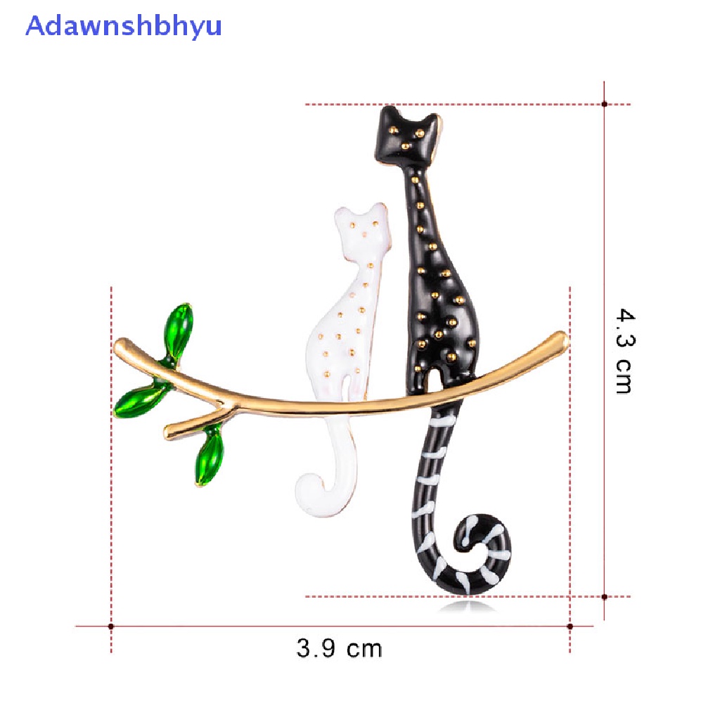 Adhyu Enamel Cartoon Couple Cat Branch Brooch Pin Collar Decor Badge Banquet Jewelry ID