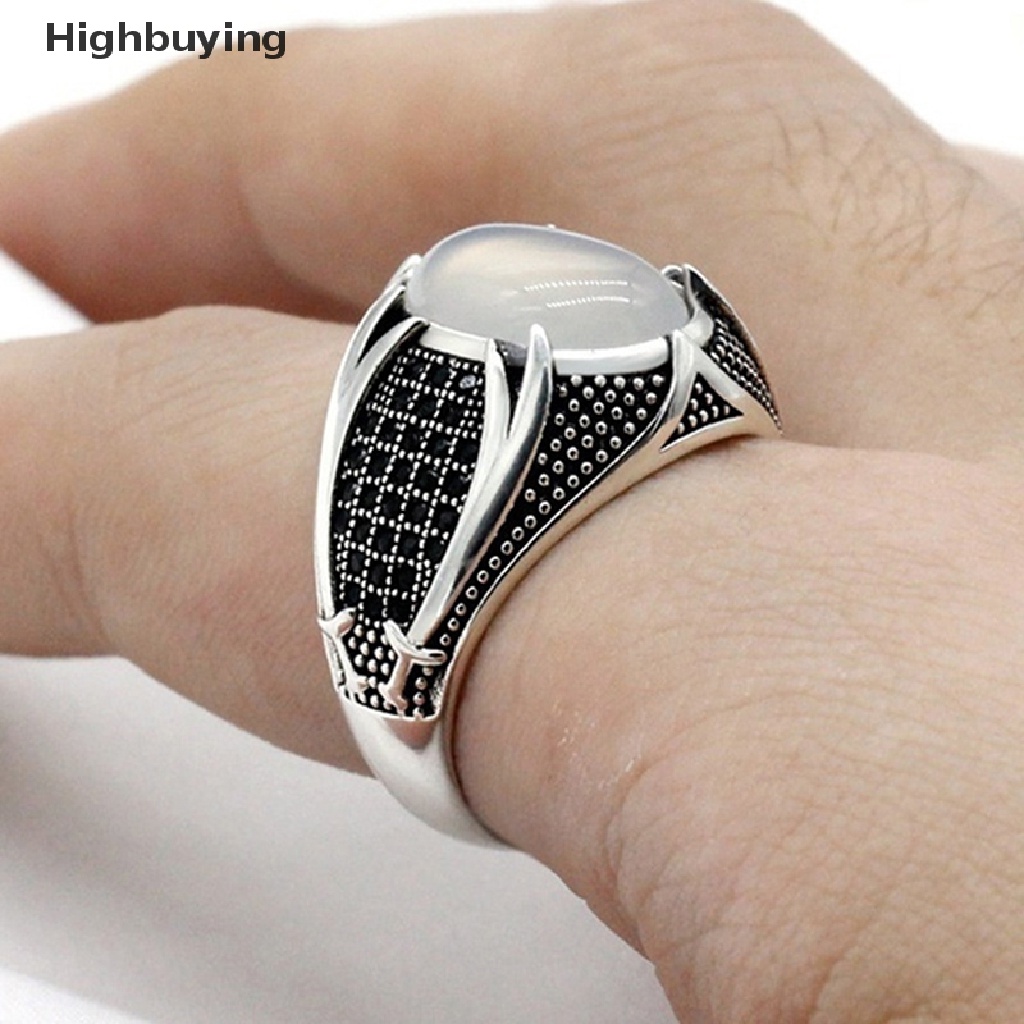 Hbid Cincin Vintage Besar Oval Batu Akik Alami Untuk Wanita Pernikahan Band Perhiasan Turki Glory