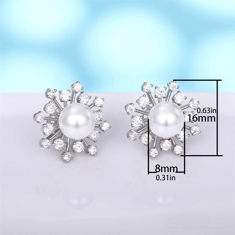 Berkilau Snowflake Berbentuk Anting Mutiara Imitasi Wanita Hadiah Natal Temperamen Perhiasan Telinga Lady Elegan