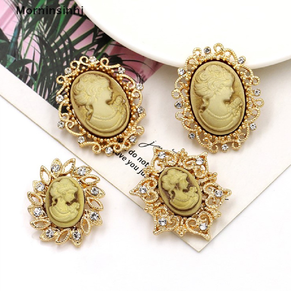 Mornin 12buah Pin Bros Cameo Bahan Resin Dan Berlian Imitasi Gaya Vintage Dalam id Antik