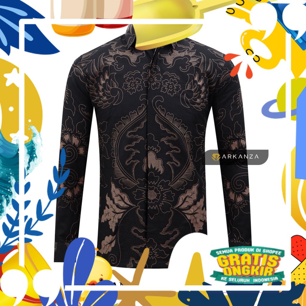 Super Mewah / BATIK ARKANZA Motif SAMANHUDI COKLAT Hem Atasan Kemeja Baju Batik Pria Cowok Laki Laki