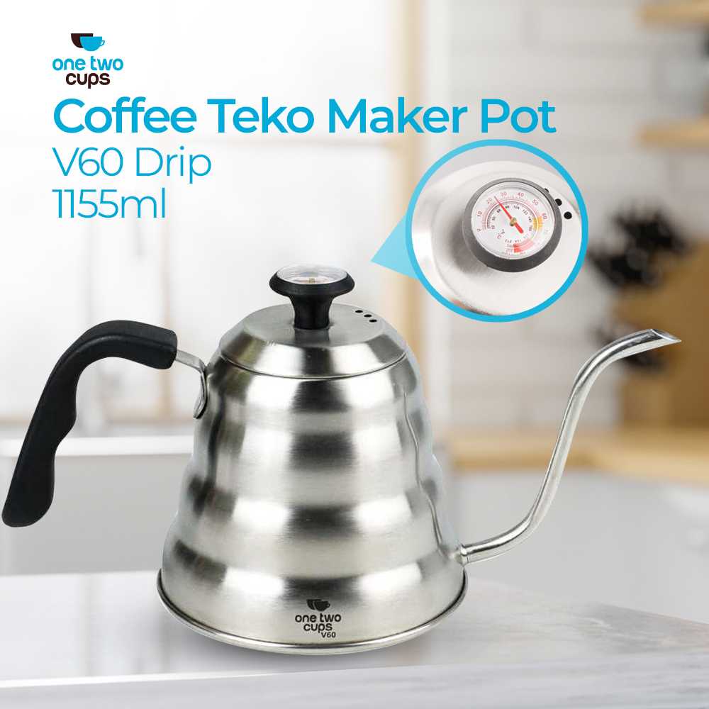 (BISA COD) FTIHSHP  Coffee Teko Maker Pot V60 Drip 1155ml with Thermometer