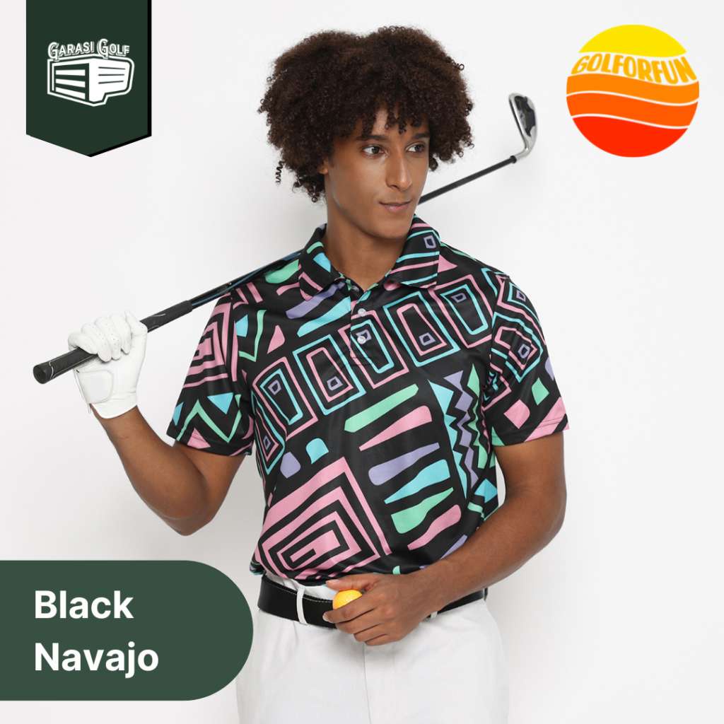 GOLFORFUN Black Navajo (Men) - Baju Kaos Polo Shirt Golf Pria Kerah