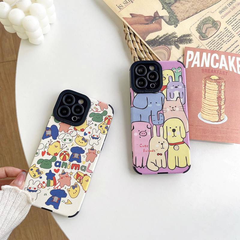 Lovely Full Animal Soft Case HP iP iPhone 11 12 13 14 Pro Max 7 8 + Plus SE 2020 X XR SE 2020 XS Max FTD Stripe Casing Apple