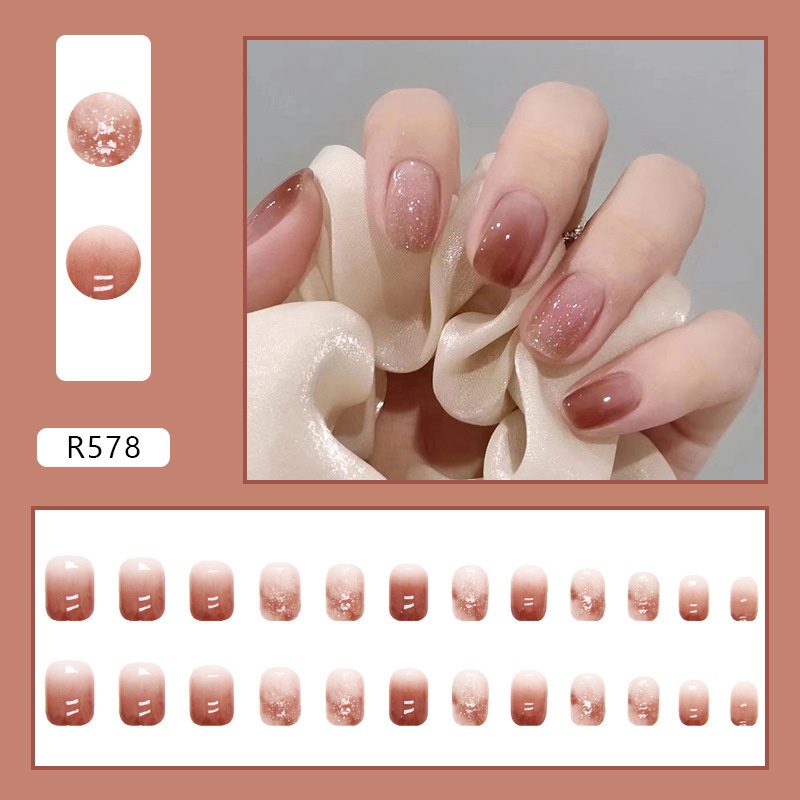 24 Pcs Buatan Kuku Palsu French Press Nail Art Seamless Removable Memakai Reusable Fake Nails Full Cover Nail Art Dekorasi