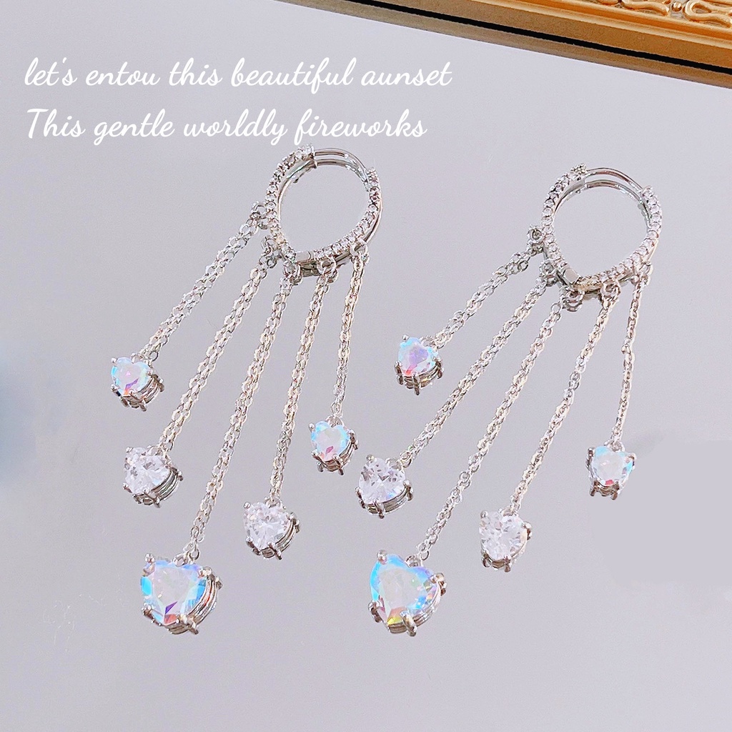 Goldkingdom Aksesoris Perhiasan Fashion Ready Stock Aurora Warna Rumbai Anting Cinta Warna-Warni Lapisan Ganda Sederhana Putri Angin Panjang Rumbai Anting Perempuan