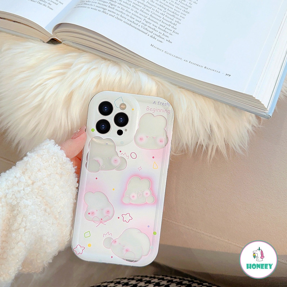 Girly Heart Laser Pink Blush Bunny Phone Case Untuk IPhone 13 Pro 11 12 14 Pro Max Silikon Lembut Shockproof Penutup Belakang