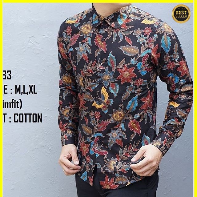 KEMEJA PRIA BATIK LENGAN PANJANG HEM BAHAN KATUN HALUS 40S CDL183 MEWAH PREMIUM BAJU ELEGANT SIZE M L XL  SKU MS JAKARTA