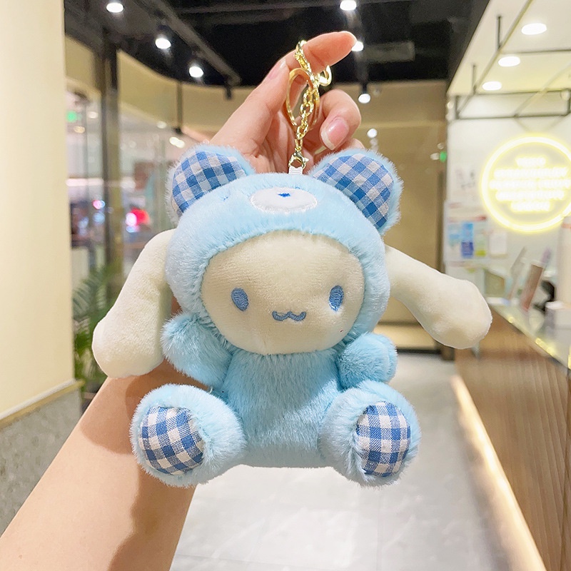 Kawaii Sanrio Mainan Mewah Gantungan Kunci Hello Kitty My Melody Cinnamoroll Pachacco Cute Bear Series Liontin Boneka Mainan Anak