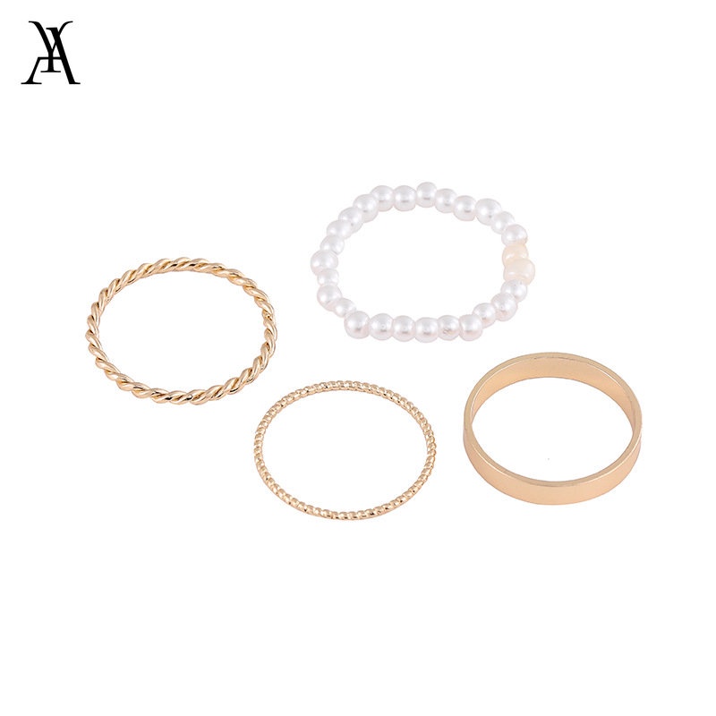 AY(CN) 4pcs / Set Cincin Mutiara Gaya Korea Untuk Aksesoris Perhiasan