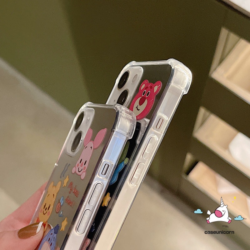 Case Cermin Make Up Shockproof Kompatibel Untuk iPhone 11 Pro MAX 7plus 78 Plus 8plus 12 13 Pro MAX XR X XS MAX SE Kartun Disney Manyo Winnie The Pooh Cover Case Cerita Mainan Lucu