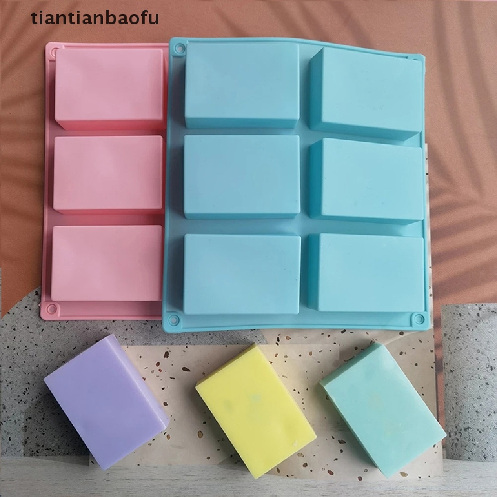 [tiantianbaofu] 6 Cavity Square Plain Soaps Mold Persegi Panjang Buatan Tangan DIY Bentuk Sabun Tray Cetakan Butik