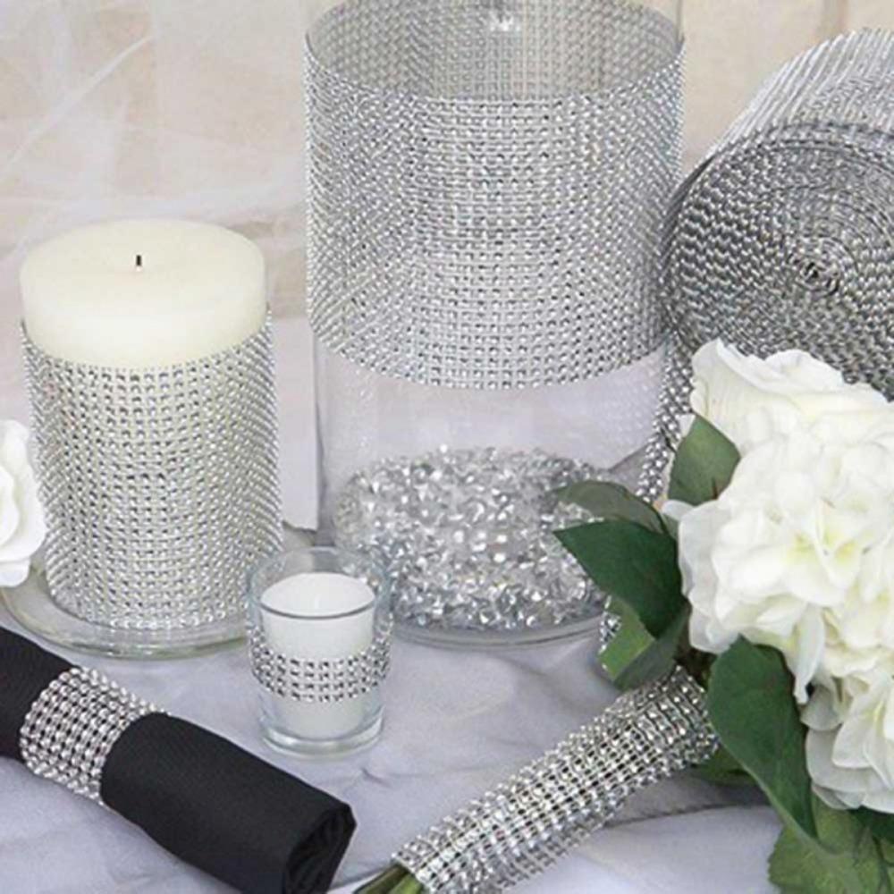 Lanfy Diamond Mesh Roll Cantik 10yard Bendable Sparkle Faux Rhinestone Pita Bungkus Kue