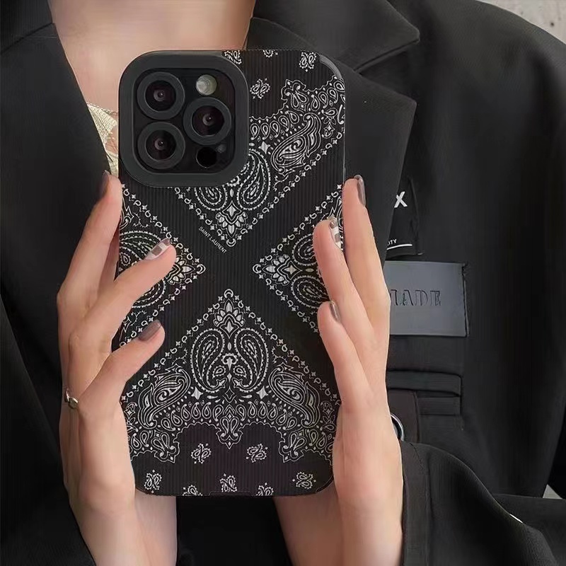 【Lamb Skin】Vintage Cashew Flower Lamb Skin Soft Case for iPhone 6S 7 Plus 8 Plus X XS XR XS Max 11 13 12 14 PRO Max 14 Plus 12 13 Mini Camera Protect Black Women's Leather