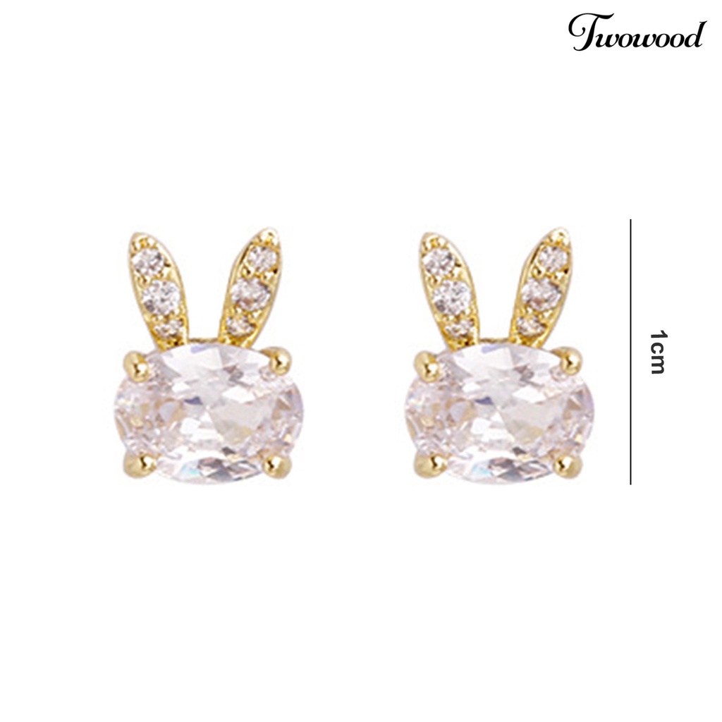 Twowood 1pasang Ear Studs Lucu Elegan Mini Hypoallergenic Berlian Imitasi Tertanam Kelinci Wanita Anting Fashion Perhiasan