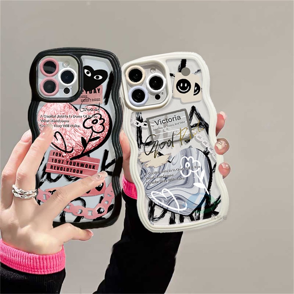 Casing hp Oppo A17 A77S A57 2022 A15 A16 A16K A54 A12 A5S A7 A94 A93 A3S A11k A53 A31 A52 A92 A37 F9 A1K A76 A36 5F A9 Doodle Pink Love Smiley Notes Tepi Melengkung TPU Phone Case Binteacase