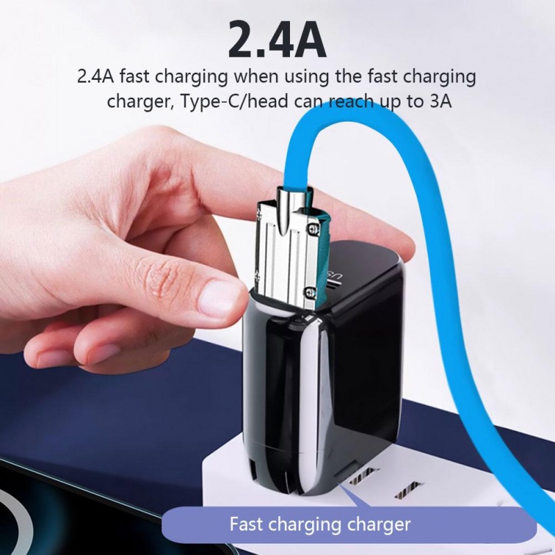 1m/2m 120W 6A Kabel Charge Cepat Rotasi 180 Derajat Kabel Charger Tipe-c Kompatibel Untuk Kabel Charge Samsung