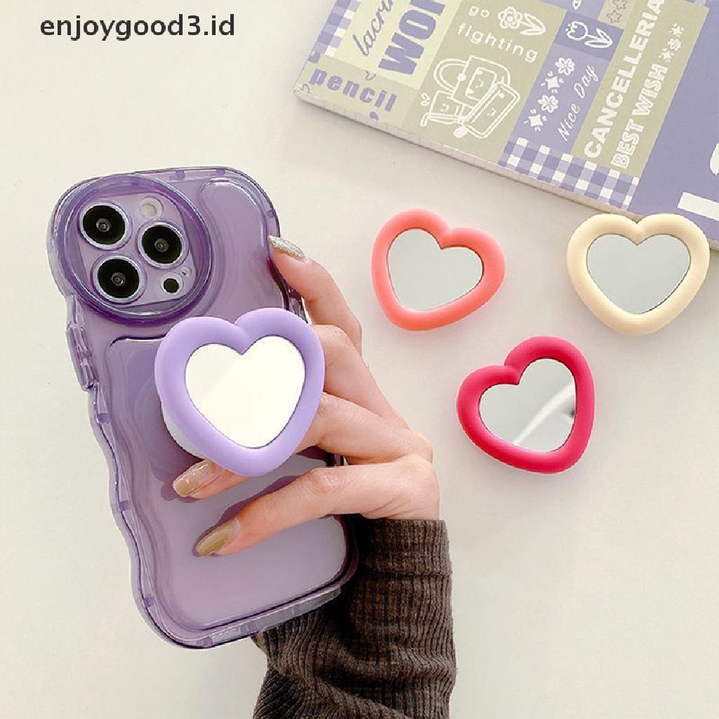 [Rready Stock] Ins Korea Lucu Cinta Hati Cermin Malas Griptok Untuk iPhone 14pro Silikon Phone Holder Ring Support Stand Grip Tok Hadiah (ID)