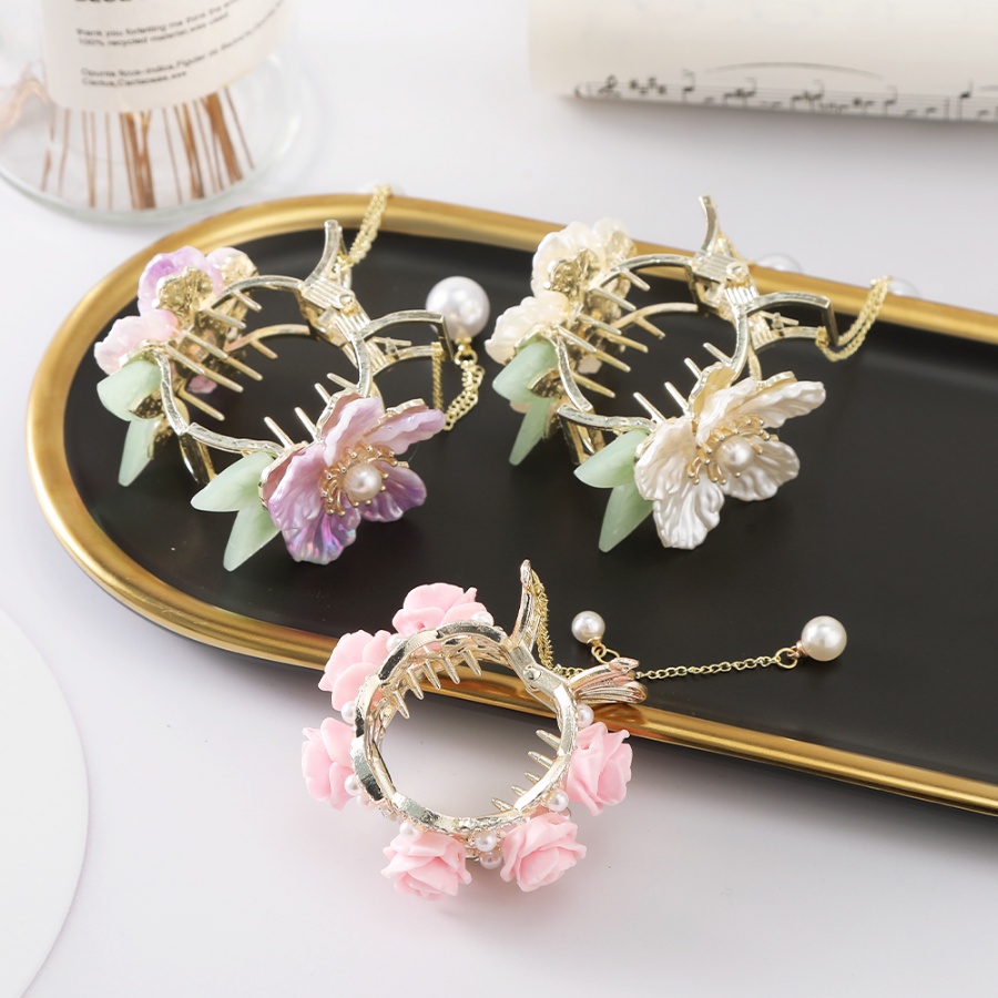 Korea Logam Kristal Bunga Rambut Klip Rumbai Mutiara Jepit Rambut Hair Claw Woman Aksesoris Rambut
