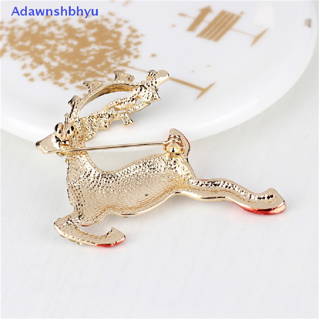 Adhyu 1X New Rhinestone Crystal Christmas Deer Brooch Pin Brooch Xmas Gift Gold Tone ID