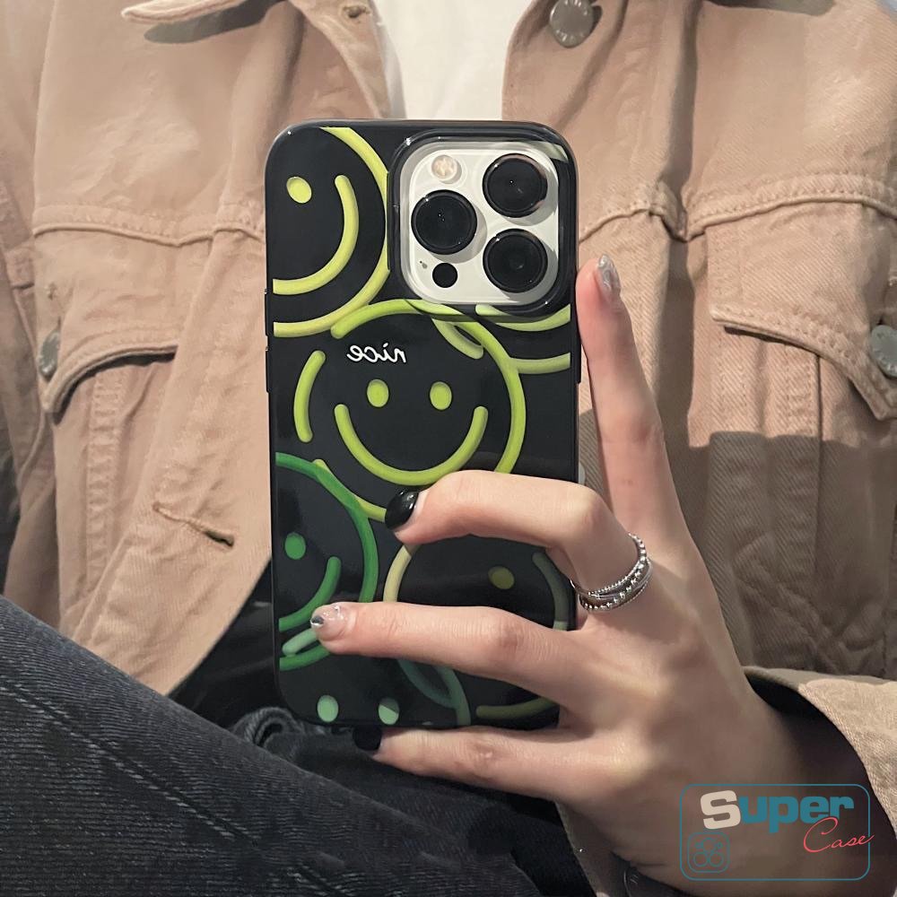 Ins Lucu Smiley Cinta Hati Halus Casing Ponsel Kompatibel Untuk IPhone 7Plus XR 13 14 11 12 Pro Max 7 8 Plus X XS Max SE 2020 Kartun Keren Hitam Kotoran Glossy Tahan Lembut Tpu Cover