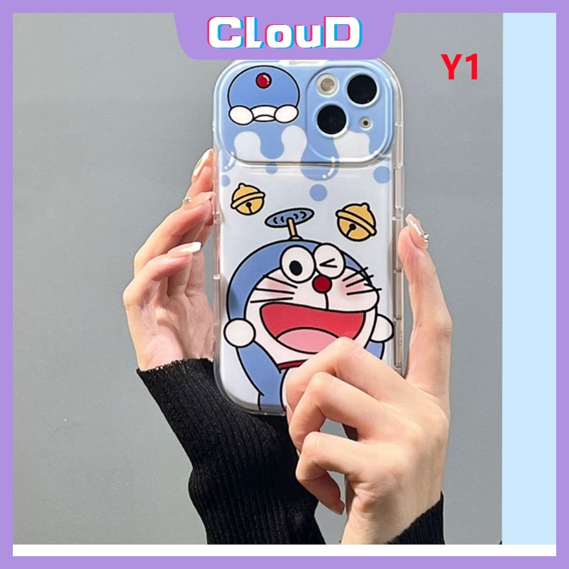 IPHONE Casing Doraemon Kucing Kartun Lucu Kompatibel Untuk Iphone11 14 12 13 Pro Max7 8 Plus XR X XS MAX SE 2020 Kreatif Flip Make Up Cermin Shockproof Lembut TPU Phone Cover