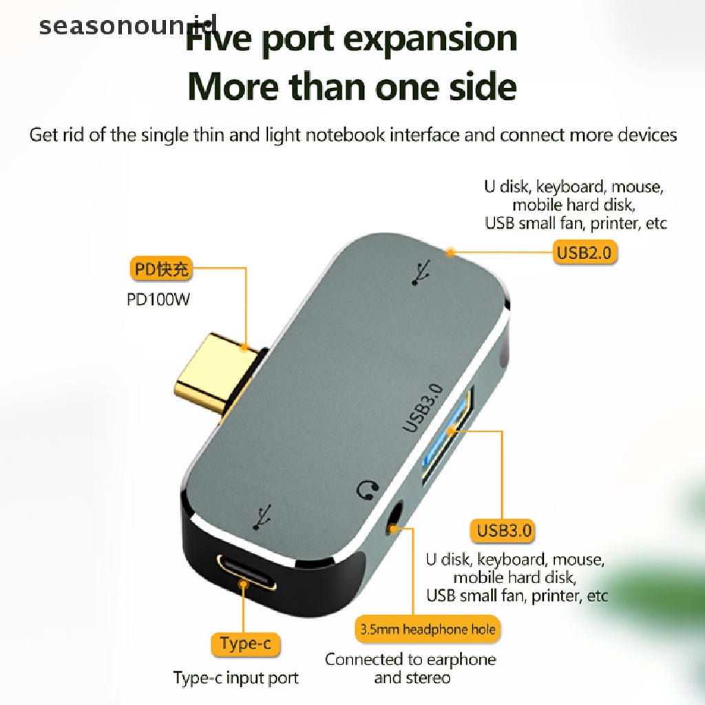 Seasonoun High Quality Multi-Fungsi Type-c USB Hub Notebook Ekspanding Dock Converter Kompatibel Dengan HDMI USB Extender Hub.