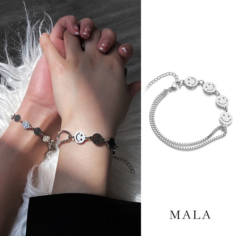 Gelang Couple Bahan Titanium Steel Bergaya Dengan Desain Wajah Tersenyum