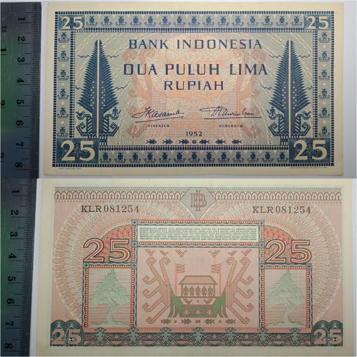 Uang Kuno Indonesia 25 Rupiah tahun 1952 Asli Peninggalan Sejarah