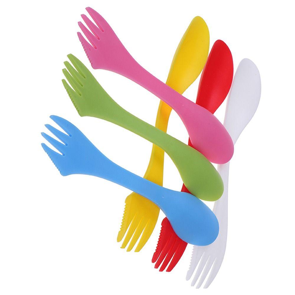 Lanfy Sendok Plastik Portable Salad Spoon Camp Fruit Fork Sendok Garpu Makanan Barat Sendok Peralatan Makan Luar Ruangan Multi Fungsi Pembuka Kaleng Dessert Spoon Bottle Opener Fork