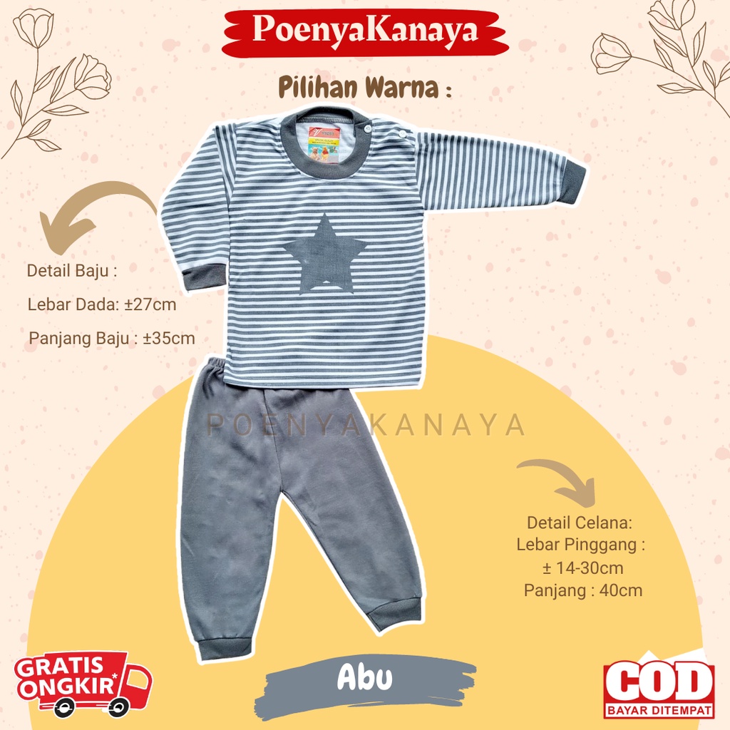 Setelan Baju Bayi Piyama Bayi Panjang SALUR BINTANG Viori Size 3-12 Bulan SPY98