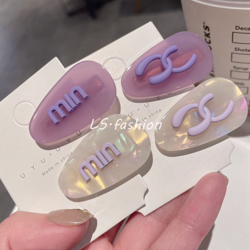Fantasi Baru Ungu Min Huruf Jepit Rambut Korea Fashion Lucu Acrylic Hairpin Aksesoris Rambut Wanita Murah