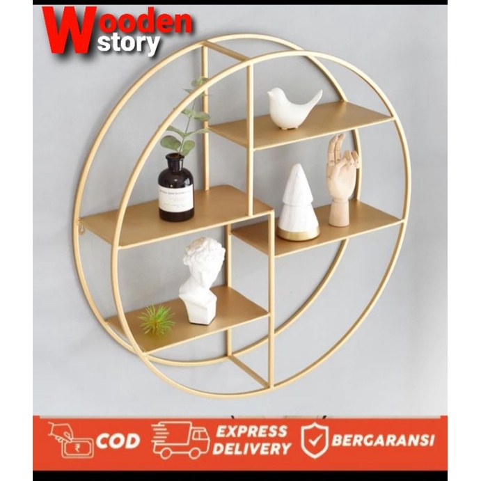 Hiasan Dinding Rak Dinding Bulat Diameter 50cm Ful besi
