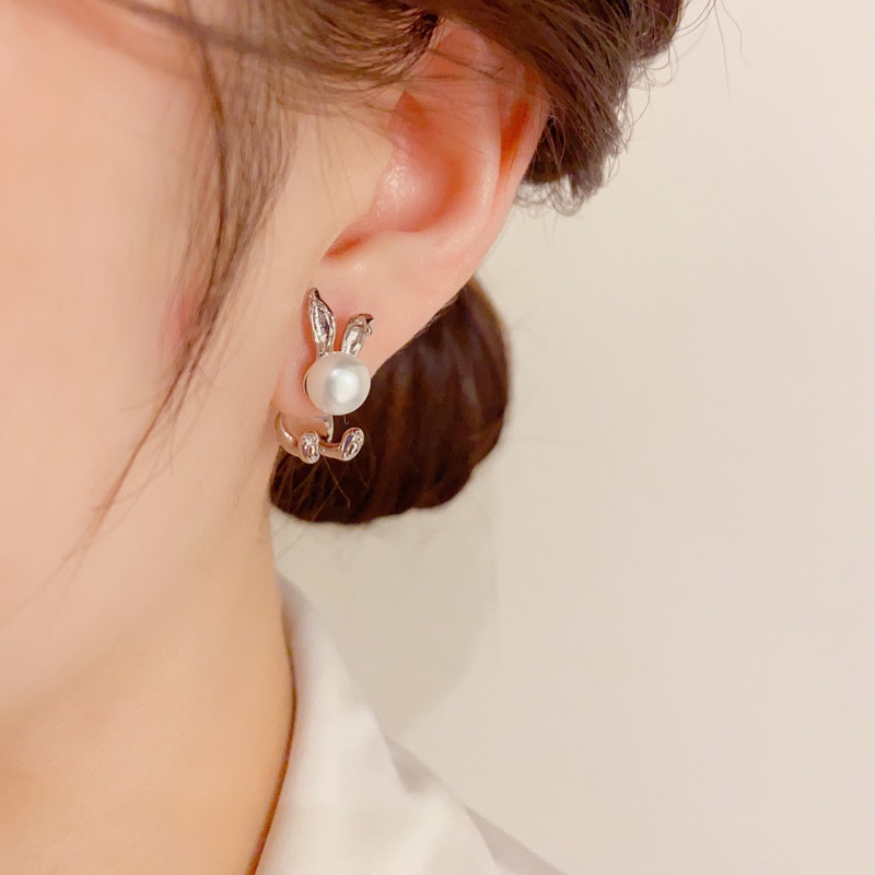 Prom Senada Anting Hias Indah Halus Perhiasan Aksesoris Mutiara Halus Logam Stud Earrings Niche Desain Anting Kelinci