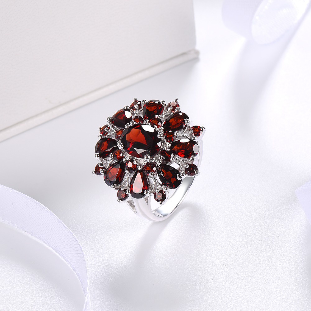 Goldkingdom Fashion Perhiasan Aksesoris Ready Stock Hias Delima Permata Merah Cincin Wanita &amp;#039; s Cincin Tunangan Tergabung Full Berlian Eropa Dan Amerika.