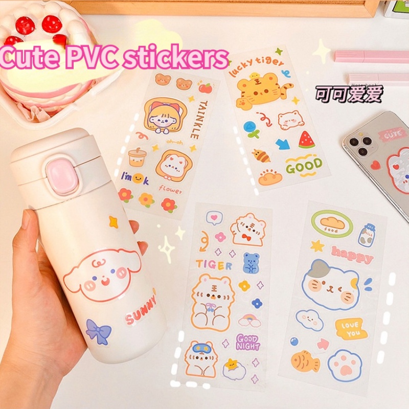 Kartun Kelinci Lucu Beruang Stiker Kawaii Transparan PVC DIY Jurnal Scrapbooking Tangan Rekening Stiker Tahan Air Termos Cangkir Dekorasi Decals Perlengkapan Alat Tulis Sekolah