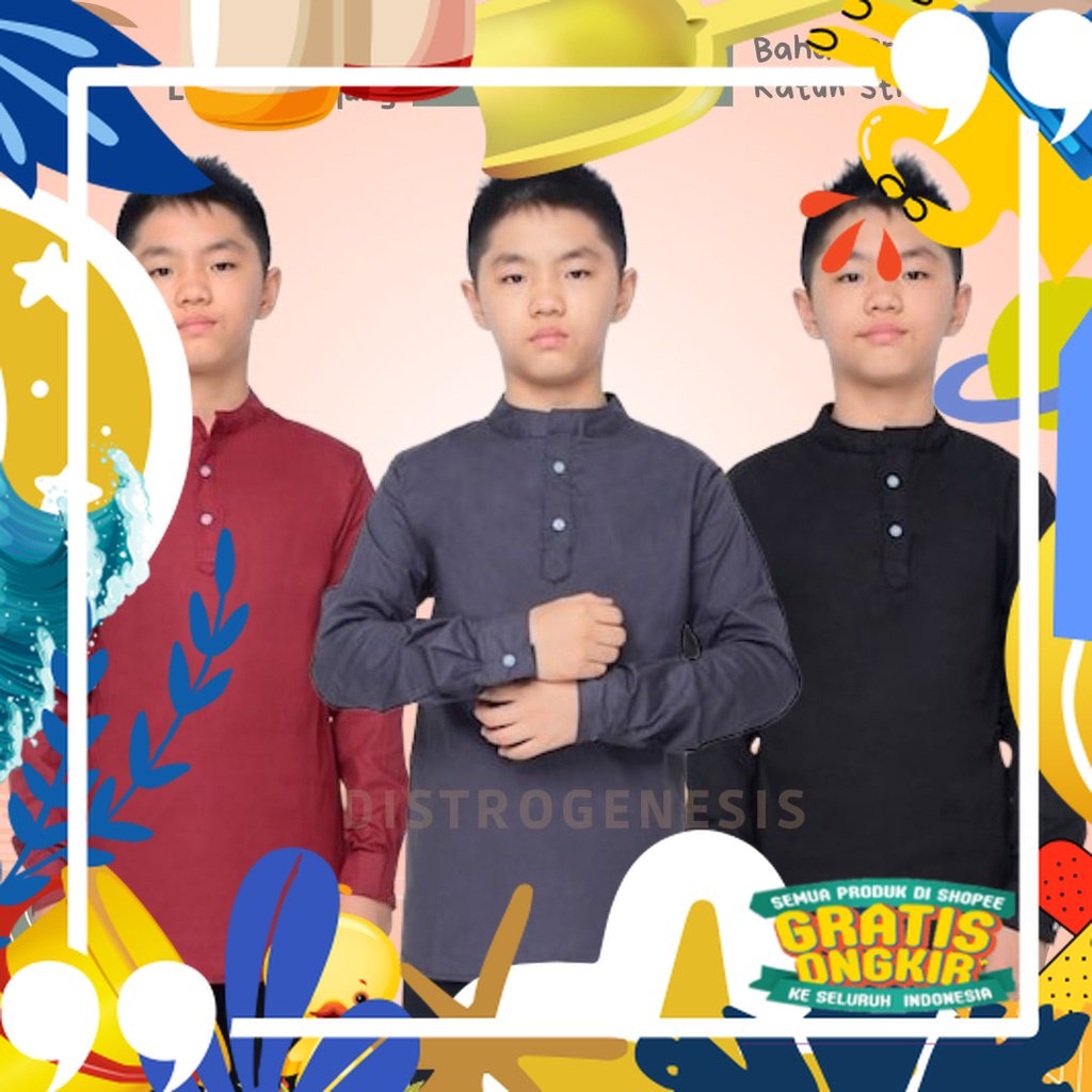 Tebel ok / Baju Koko Anak Laki Laki Lengan Panjang Polos Umur 8 9 10 11 12 13 Tahun Bahan Katun Stre