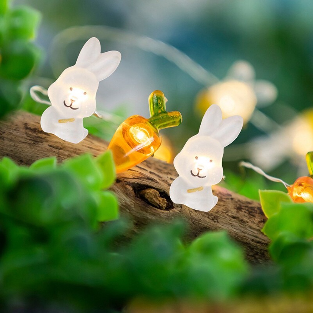 2m 20LED Bunny Carrot Light String Dekorasi Paskah Tahan Air Baterai Kotak Lucu Kartun Lentera Tahun Baru Liburan Pesta Dekorasi